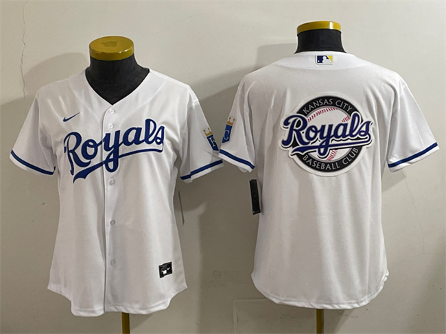 Women's Kansas City Royals Team Big Logo White Cool Base Stitched Jersey(Run Small)